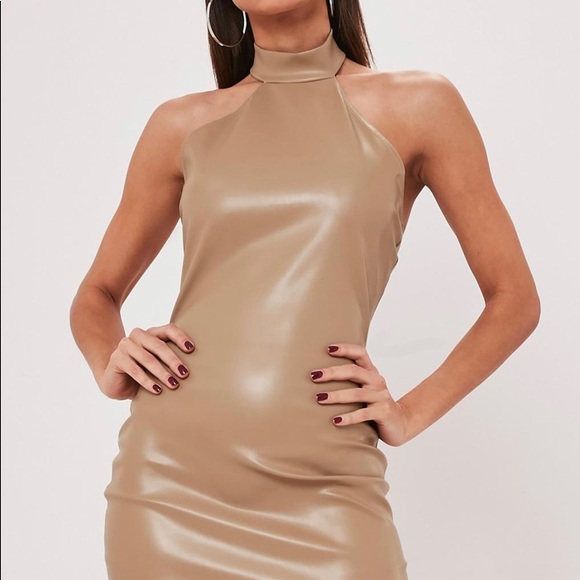 Dresses & Skirts - stone faux leather halterneck mini dress